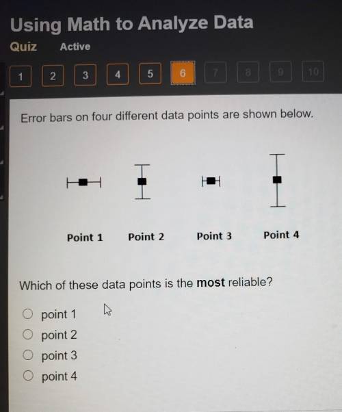 Error bars on four different data points are shown below. Point 1 Point 2 Point 3 Point 4 Which of