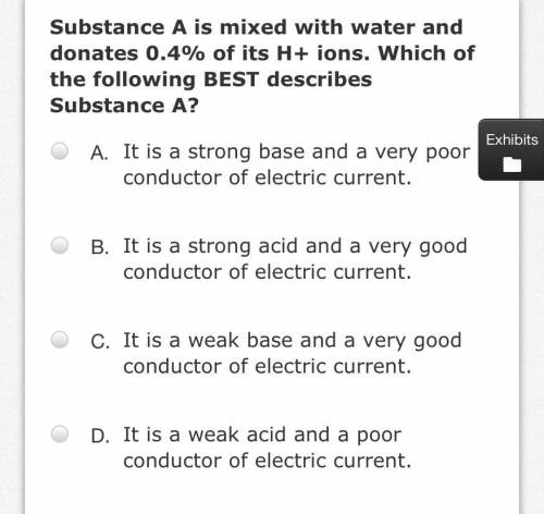 Substance A is mixed with water and donates 0.4% of its H+ ions. Which of the following BEST descri