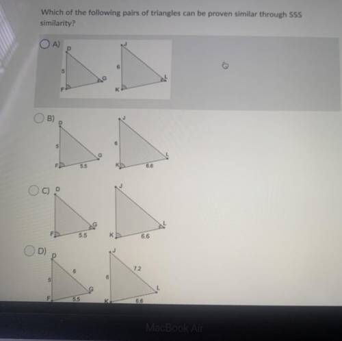 Which of the following pairs of triangles can be proven similar through SSS similarity?