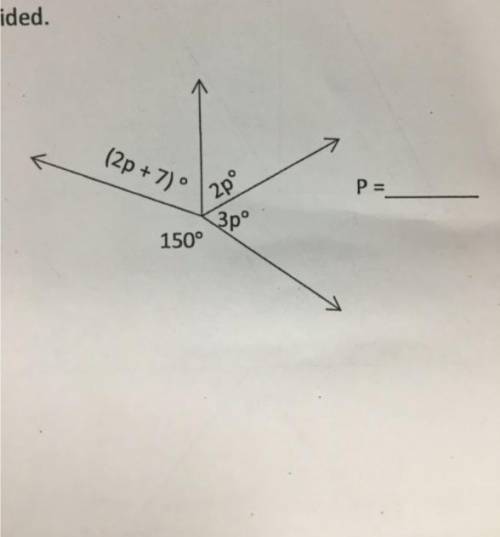 Find the value of p and the measure of the missing angle