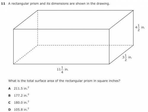 A rectangular prism and its dimensions are shown in the drawing.What is the total surface area of t