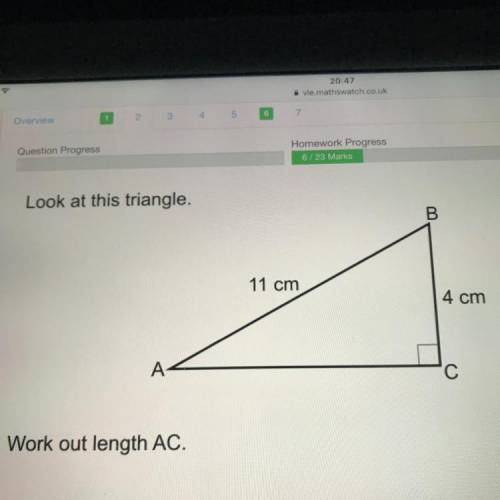 Look at this triangle.
B
11 cm
4 cm
А.
С
Work out length AC.