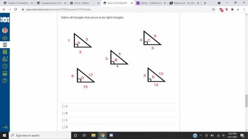 Choose which ones are right triangles