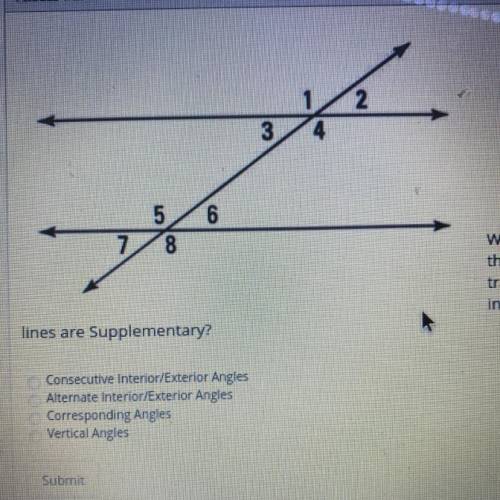 What type of angles that are formed by transversal intersecting in parallel lines are supplementary
