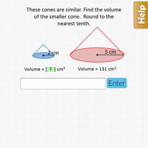 These cones are similar. fine the volume of the smaller cone and round. geometry hw
