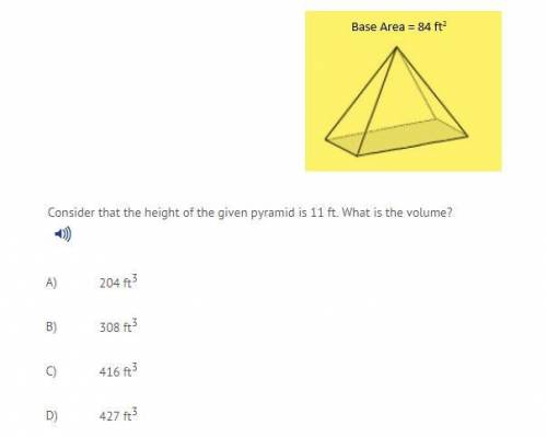 Consider that the height of the given pyramid is 11 ft. What is the volume?