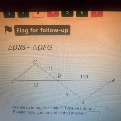 Triangles QRS ~ QFG

Are these Triangles similar? Yes or No & explain how you arrived at that