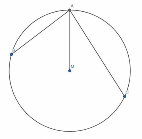 AM is a vertical radius. AB, AC are two chords representing two smooth rods in the circle where AC