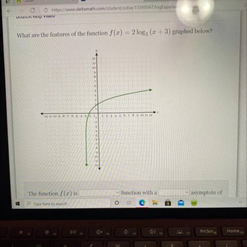 What are the features of the function f(x) = 2 log3 (x+3) graphed below?