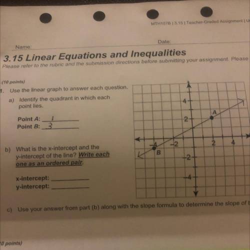 Use your answer from part b along with the slope formula to determine the slope of the line