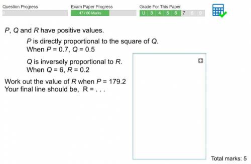 P, Q and R are positive values.

P is directly proportional to the square of Q when P = 0.7 and Q
