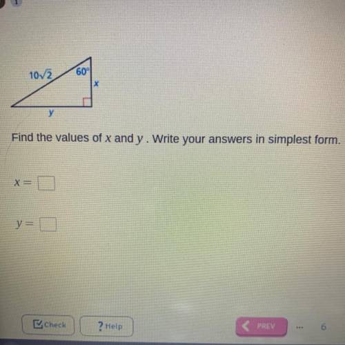 Find the values of x and y. Write your answers in simplest form.