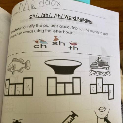 My sisters classwork.

Directions: Identify the pictures aloud. Tap out the sounds to spell
the pi