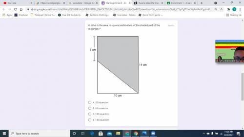 What is the area, in square centimeters, of the shaded part of the rectangle