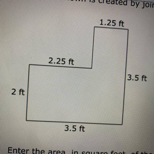 The figure shown is created by joining two rectangles.

1.25 ft
2.25 ft
3.5 ft
2 A
3.5 ft
Enter th