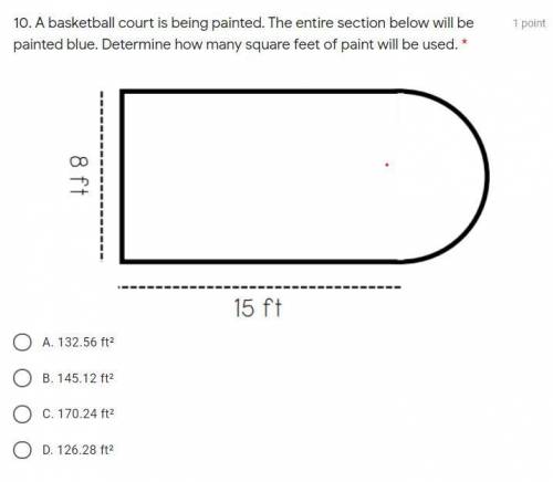 A basketball court is being painted. The entire section below will be painted blue. Determine how m