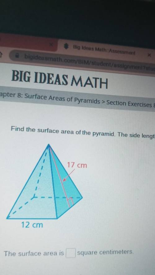 Find the surface of the area of the pyramid the side length of the base are equal ​