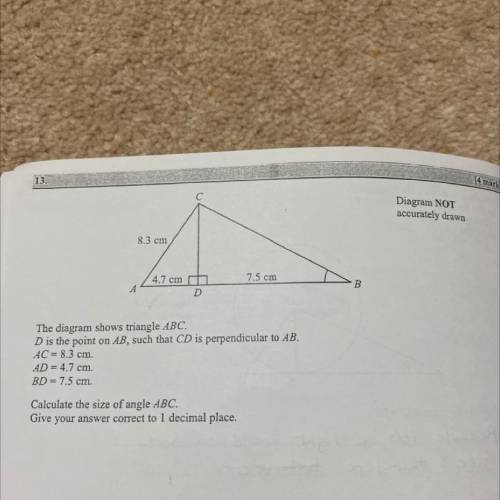 The diagram shows triangle ABC.

D is the point on AB, such that CD is perpendicular to AB.
AC = 8
