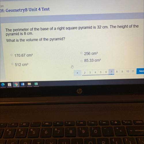 UNIT TEST:

TVAH: GeometryB Unit 4 Test
The perimeter of the base of a right square pyramid is 32