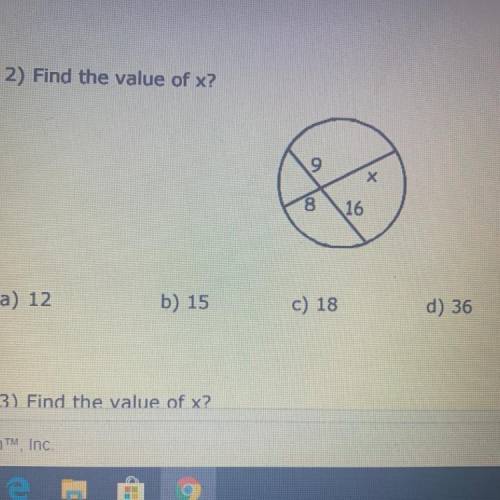 Find the value of x 
A. 12
B. 15
C. 18
D. 36