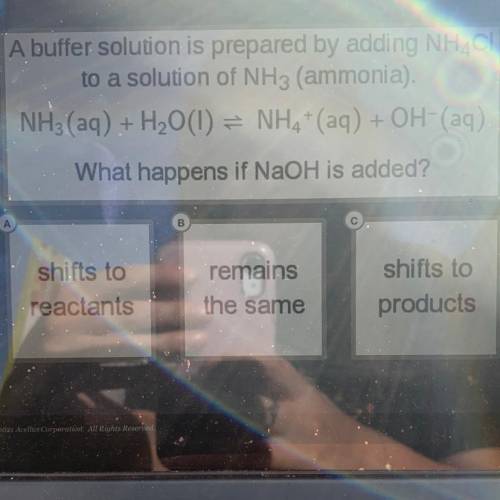 A buffer solution is prepared by adding NH4Cl

to a solution of NH3 (ammonia).
NH3(aq) + H2O(1) =