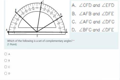 Which of the following is a set of complementary angles?