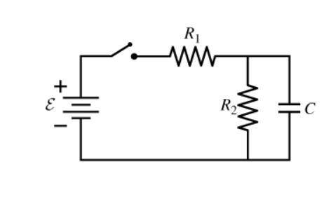 For the circuit (Figure 1), take E = 400 V, R1=4.0kΩ, R2=6.0kΩ, and assume the capacitor is initial