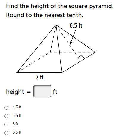 This is for a test :) = Find the height of a square pyramid, Round to the nearest tenth ∪×∪