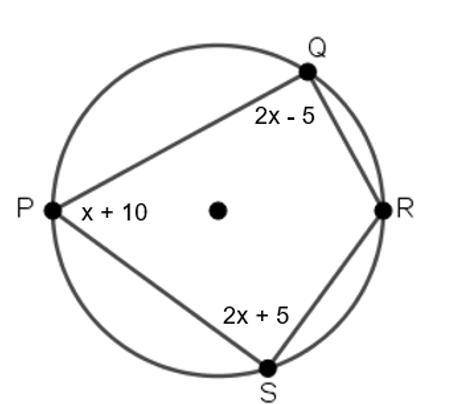 Quadrilateral PQRS is inscribed in a circle. Find the measure of each of the angles of the quadrila