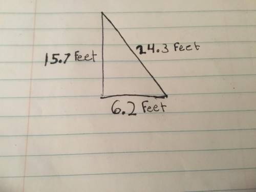 Create an equation that describes the length of the first leg of right triangle, F, in terms of the