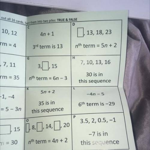 Help answer nth term homework 
answer true or false