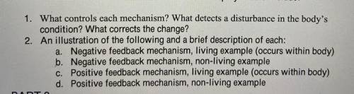 1. What controls each mechanism? 2. What detects a disturbance in the body’s condition? 3. What cor
