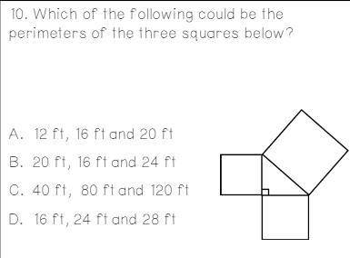Which of the following could be the perimeter of the three squares below?
