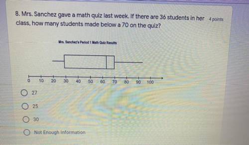 Mrs. Sanchez gave a math quiz last week. If there are 36 students in her class, how many students m