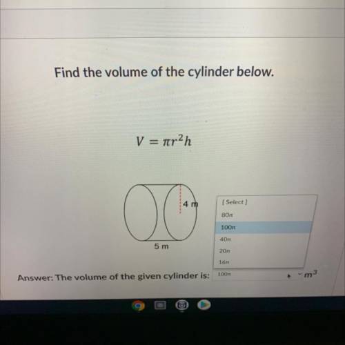 Find the volume of the cylinder below.