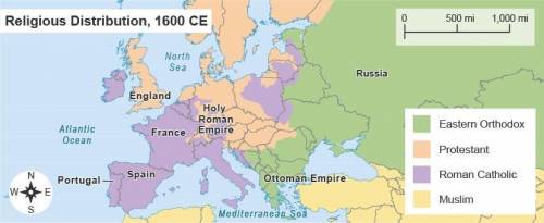 Review the map.

In 1600 CE, most people in England were
Eastern Orthodox
Muslim
Roman Catholic
Pr