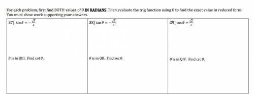 Radians and degrees questions. Has to do with sin, cos, tan