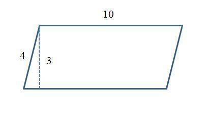 Calculate the area of a parallelogram with a 4 inch side, a 10 inch side, and 3 inches tall