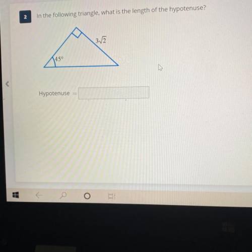 In the following triangle what is the length of the hypotenuse?