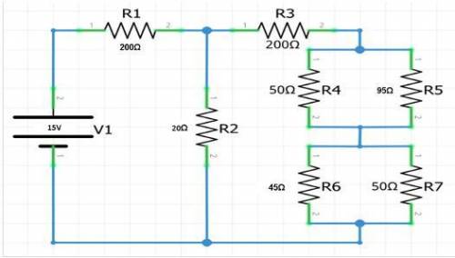Para el siguiente circuito calcula la intensidad si el voltaje es de 15V y su resistencia total, “e