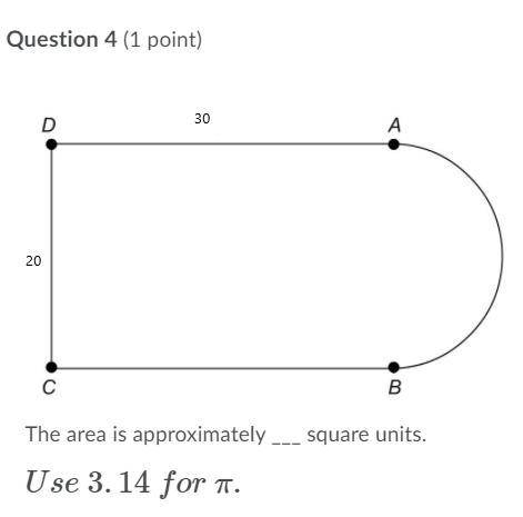 The area is approximately __ square units,.
use 3.14 for pi