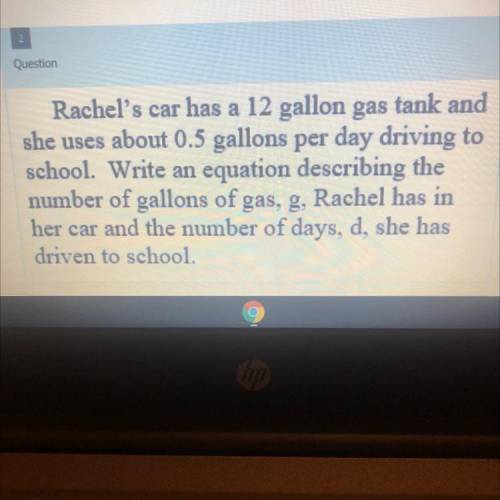 Write an equation describing the number of gallons of gas, g, Rachel has in her car and the number