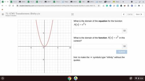 What is the domain of the equation for the function `A\left(x\right)=x^{2}`?