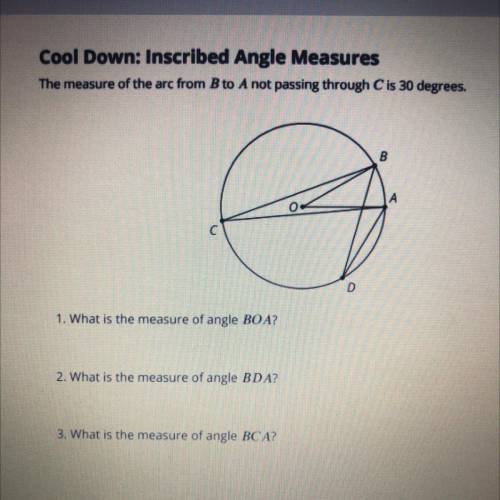 The measure of the arc from B to A not passing through C is 30 degrees?