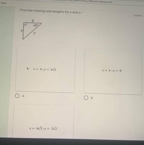 Find the missing side lengths for x and y