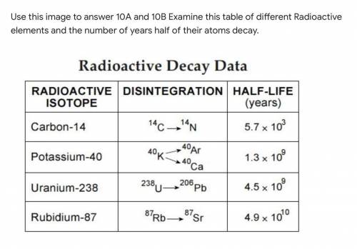10 A. How many years would pass if only 25% of the Potassium-40 radioactive elements are left?

10
