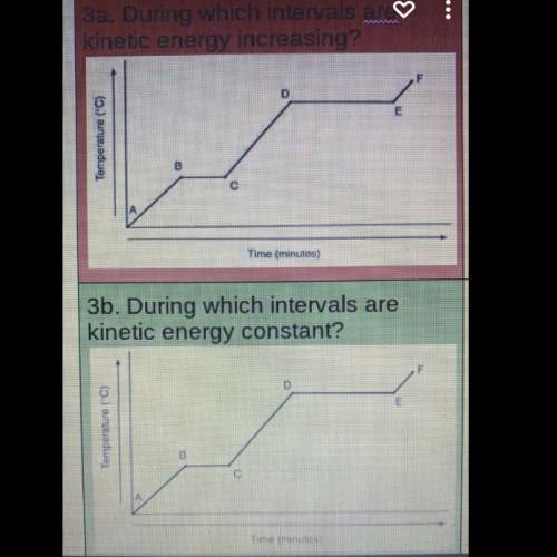 Help please!
During which
intervals are
kinetic energy increasing?