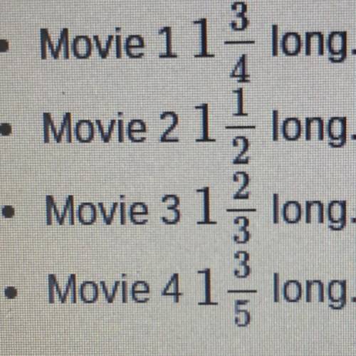 A movie theater listed four movies and length of time for each movie below. What is the order of mo