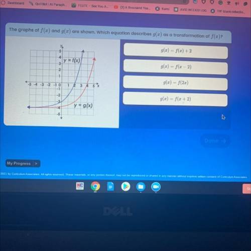 HELP ASAP PLZZZ

The graphs of f(x) and g(x) are shown. Which equation describes g(x) as a transfo