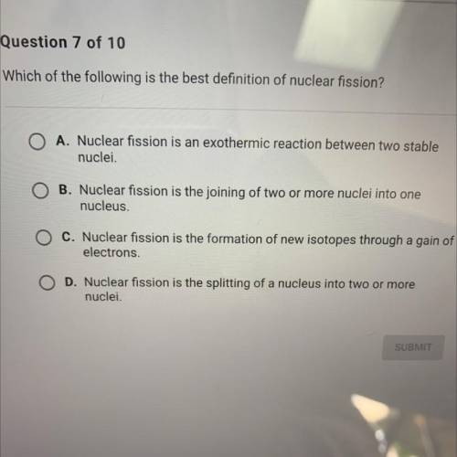 Which of the following is the best definition of nuclear fission?